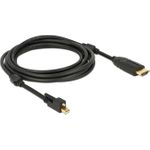 Delock Kabel mini DisplayPort 1.2 Stecker mit Schraube > HDMI Stecker 4K Aktiv schwarz 3 m (83731)