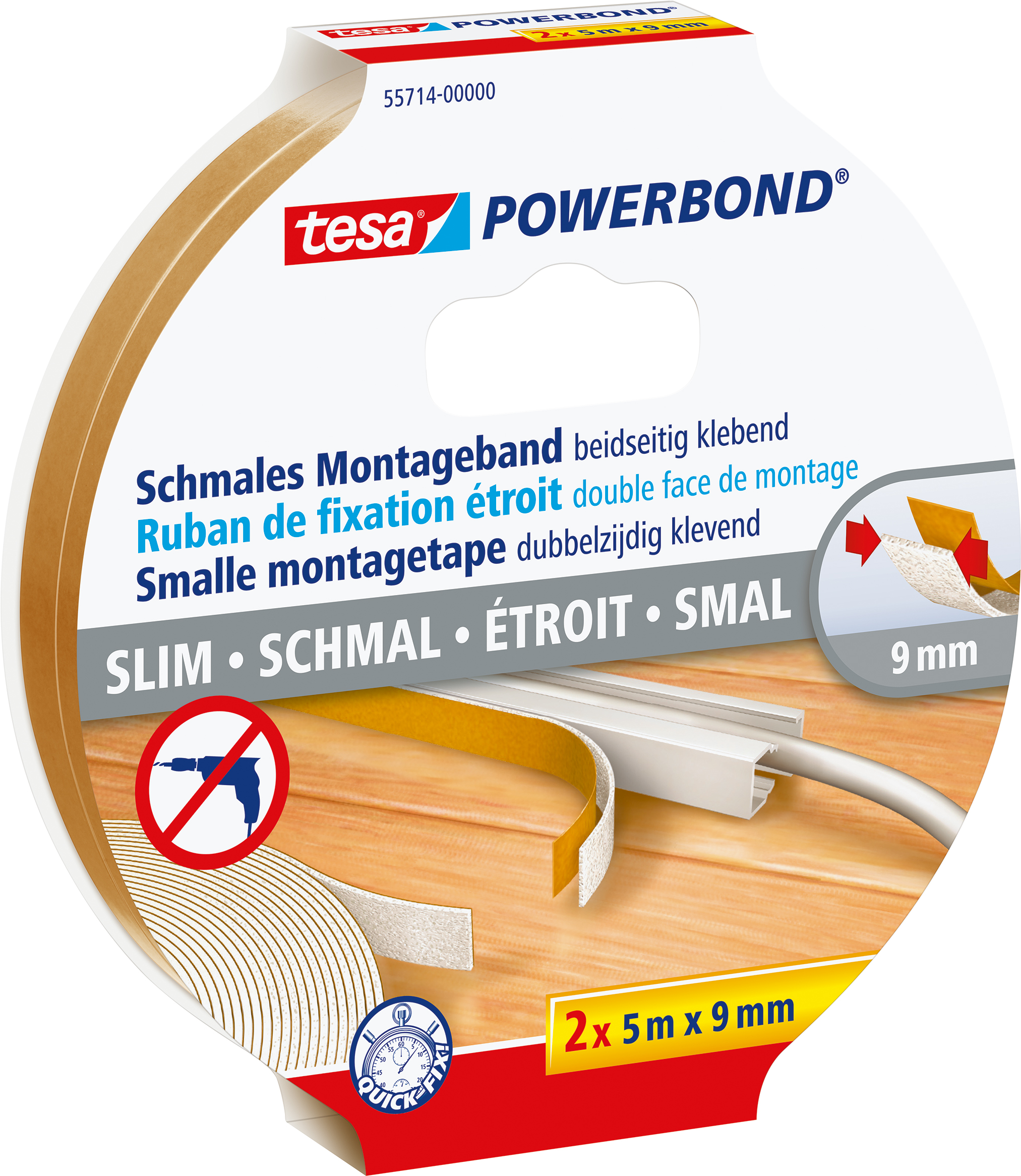 TESA Montageband Tesa® POWERBOND (L x B) 5 m x 9 mm Inhalt: 2 Rolle(n) (55714-00-00)