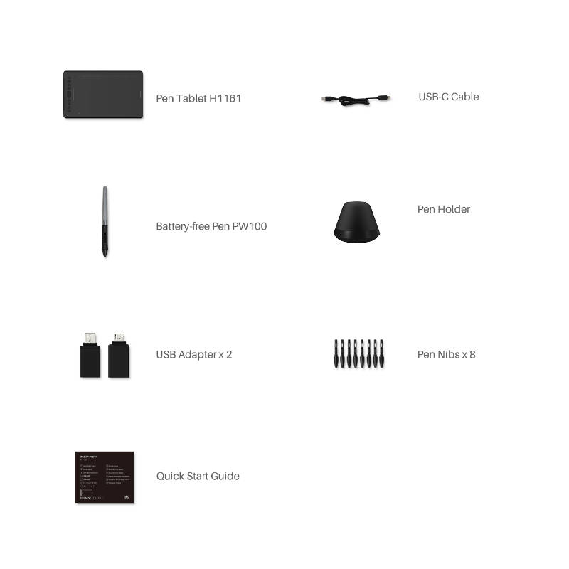 HUION H1161 Grafiktablett 5080 lpi 279,4 x 174,6 mm USB Typ-C Schwarz