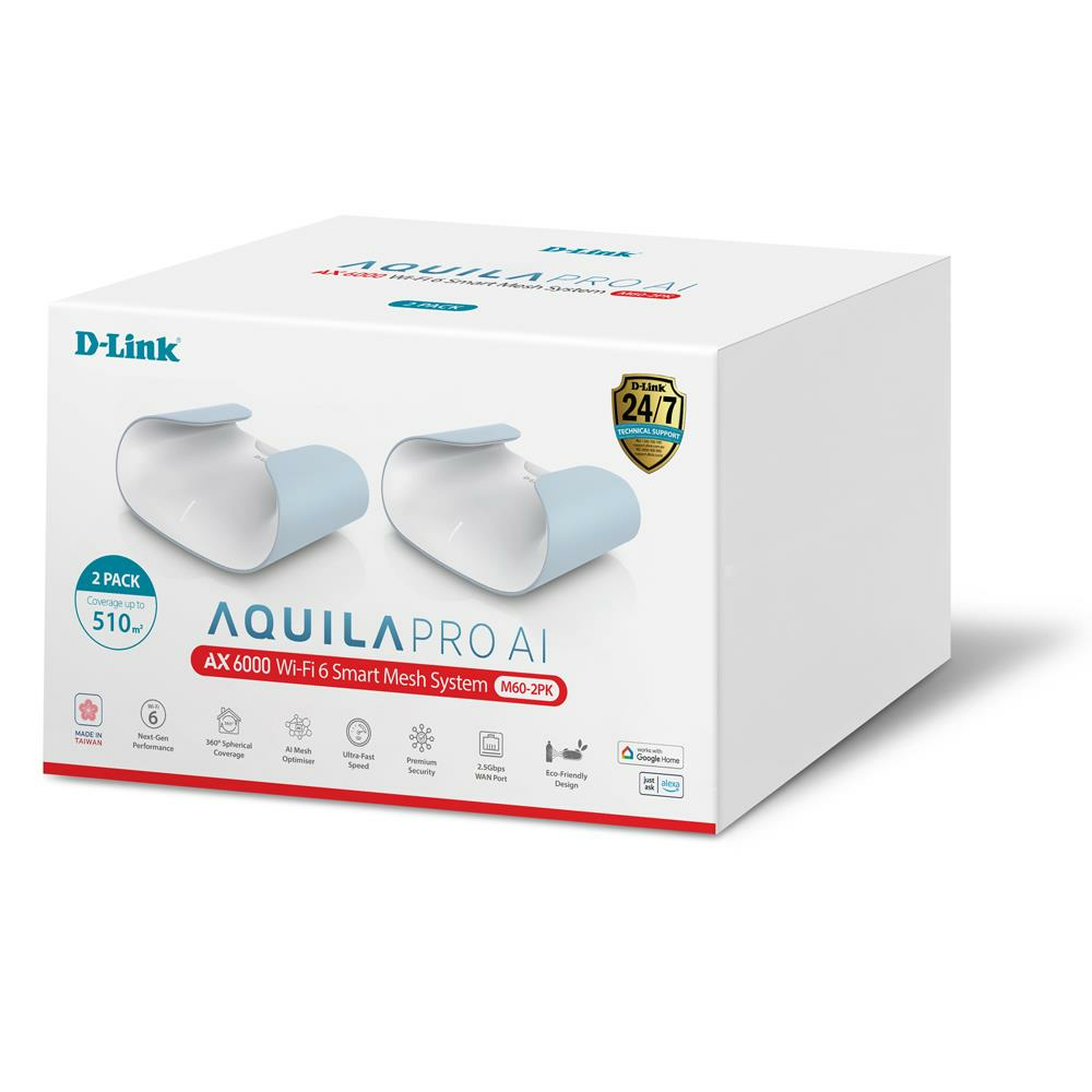 D-Link AQUILA PRO AI M60 Wi-Fi 6 WLAN-System (2 Router) Weiß