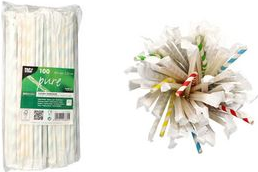 PAPSTAR Papier-Trinkhalm "Stripes", 200 mm, farbig sortiert aus Papier, Länge: 200 mm, Durchmesser: 6 mm, einzeln - 1 Stück (88702)