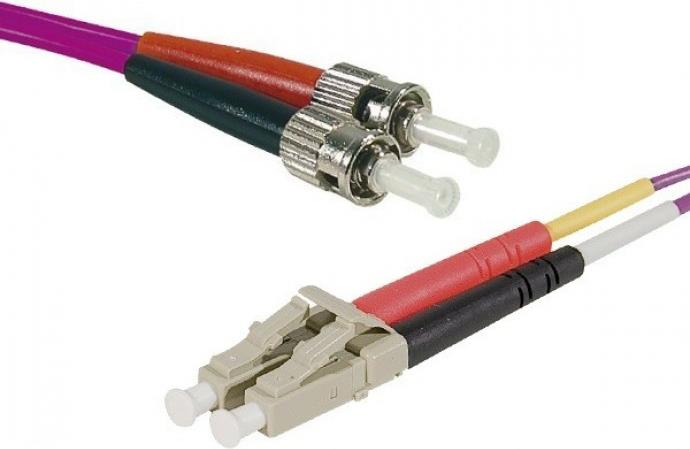 LWL Patchkabel Eco, 50/125 µm, OM4-Faser, LC Duplex Stecker/ST Duplex Stecker, erika-violet, 3.0 m UPC UPC-Schliff (392793)