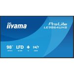 iiyama ProLite LE9864UHS-B1AG, 24/7, 247,7cm (98''), 4K, USB, USB-C, RS232, Ethernet, WLAN, Android, Kit (RS232) TFT Monitor, 16:9, Bildschirmdiagonale: 247,7 cm (98''), Auflösung: 3840x2160 Pixel, Lautsprecher, Reaktionszeit: 6,5ms, Helligkeit 500cd, Blickwinkel 178/178°(H/V), Kontrast: 5000:1, Antiglare, Anschluß: USB, USB-C, RS232, Ethernet, WLAN, Audio, HDMI, RAM: 4GB, Flash: 32 GB, OS: Android (14), inkl.: Kabel (RS232, HDMI), Netzteil, Netzkabel, Fernbedienung, Wandmontage Kit, QSG (LE9864UHS-B1AG)