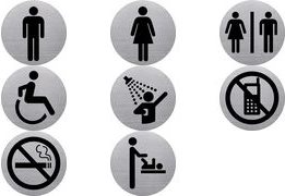 helit Piktogramm "WC Damen & Herren", Durchmesser: 115 mm silber, selbstklebend, aus Edelstahl mit schwarzem Aufdruck, - 1 Stück (H6271100)