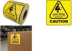 rillprint Hinweisetiketten "CAUTION OVER 20 KG" permanent klebend, Farbe: gelb / schwarz, - 1 Stück (67863)