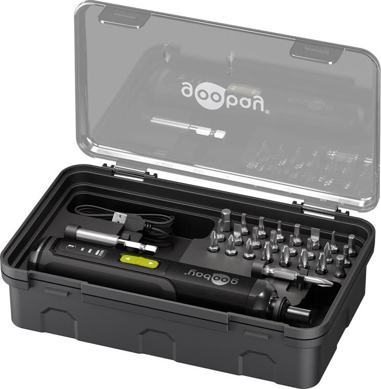 Goobay Mini-Akkuschrauber-Set 28-tlg. - Stabschrauber mit Werkzeug-Set aus 24 Bits 1 (77816)