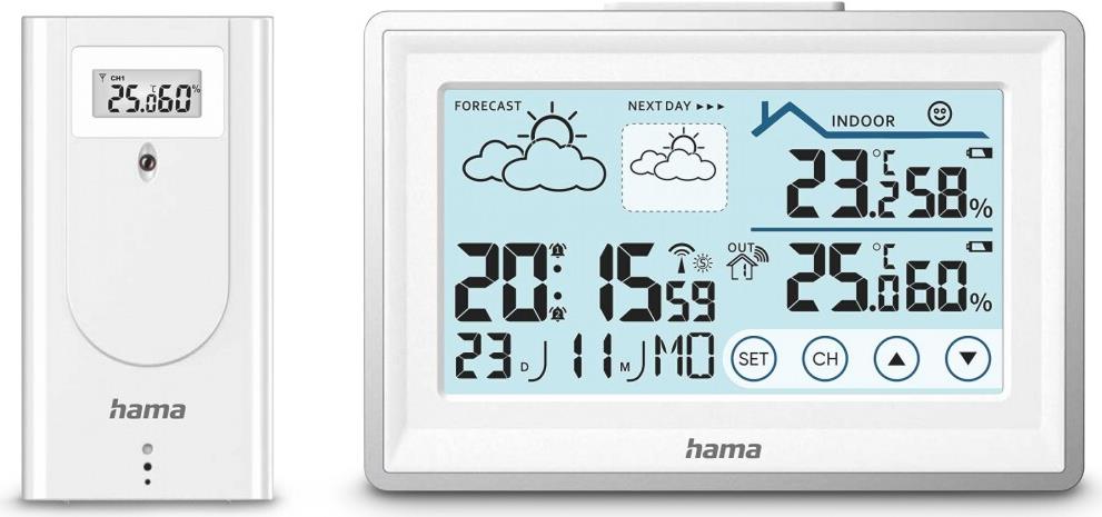 Hama Wetterstation Bahamas, mit Außensensor, Funk, Wecker, Raumklima, Weiß (00222228)