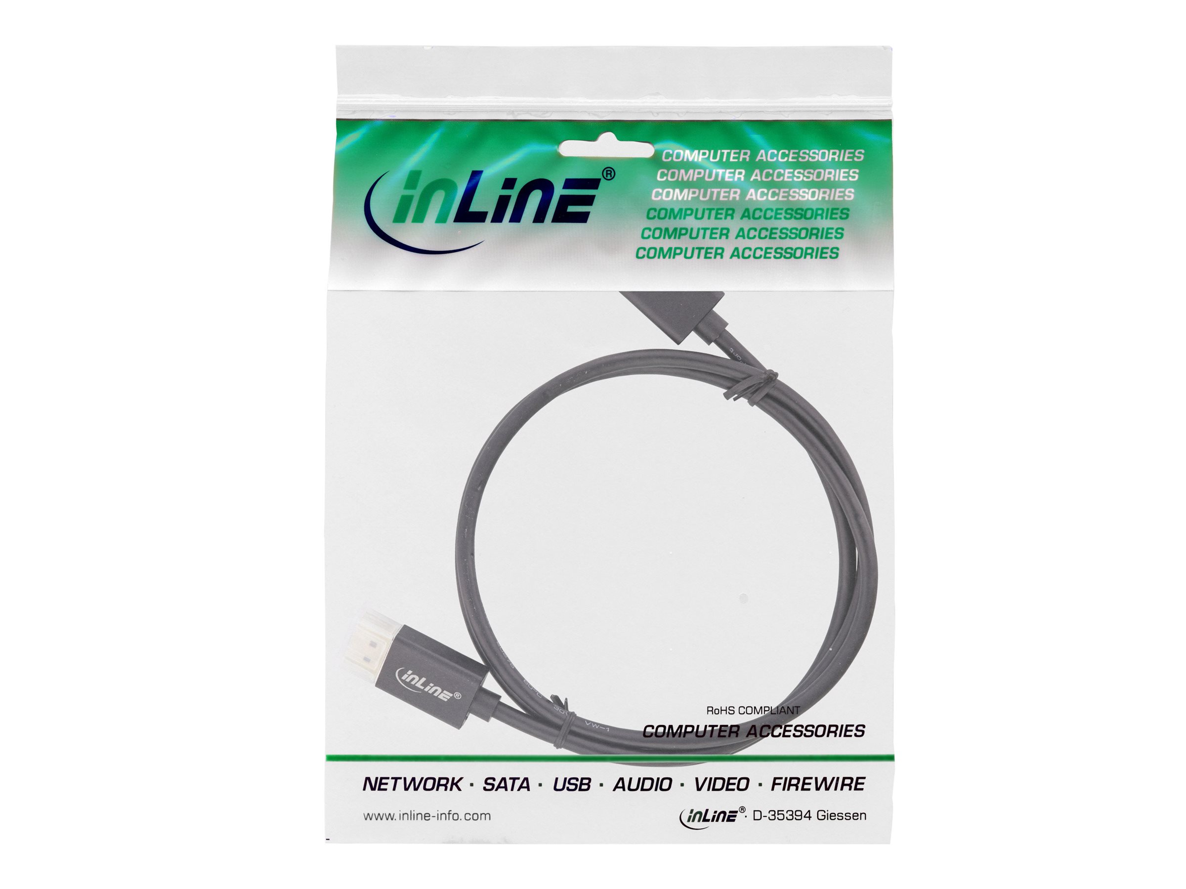 InLine DisplayPort 1.4 Kabel Slim, 8K4K, vergoldete Kontakte, 0,5 m, Schwarz