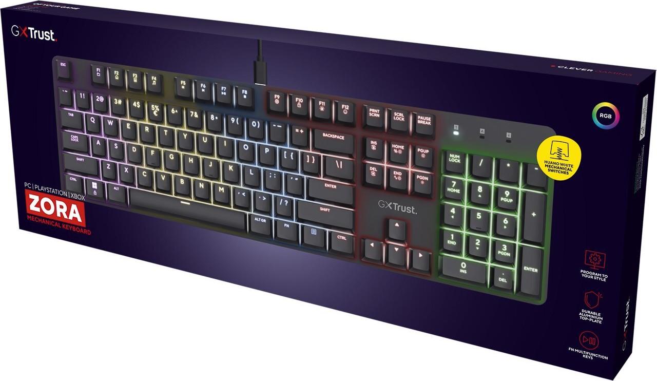 Trust GXT 871 Zora Mechanische Gaming-Tastatur USB QWERTZ RGB Schwarz