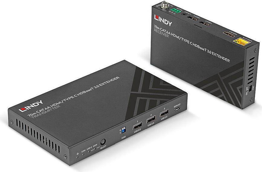 Lindy 70m Cat.6A TypeC & HDMI HDBaseT 3.0 KVM Extender (38346)