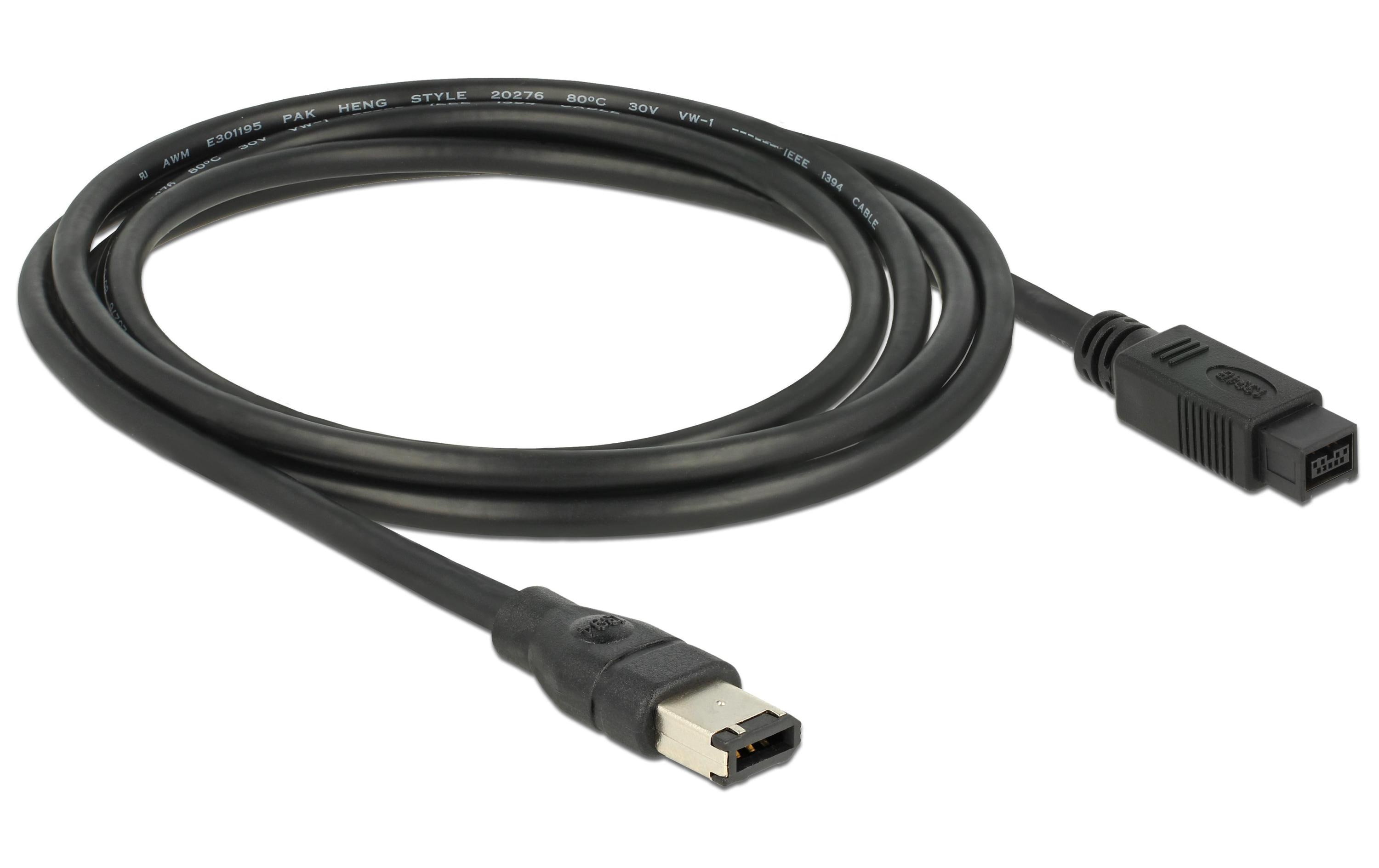 Delock FireWire-Kabel 9-Pin auf 6-Pin 2 m Grau