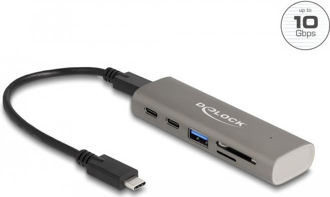 DeLOCK 3 Port USB 10 Gbps Hub inklusive SD und Micro SD Card Reader mit USB Type-C™ Anschluss (64236)
