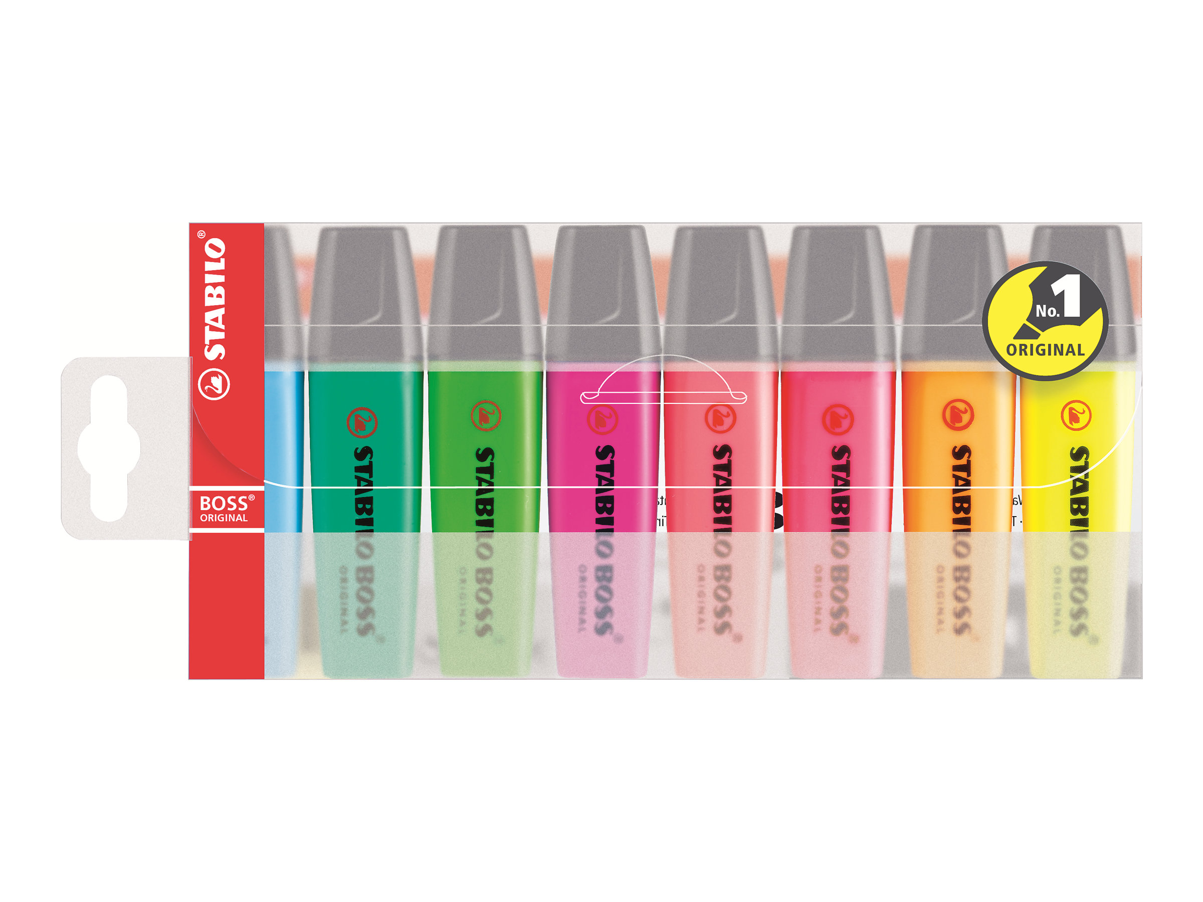 STABILO BOSS ORIGINAL Textmarker, 8er PET-Etui, Keilspitze 2,0 - 5,0 mm, Mehrfarbig