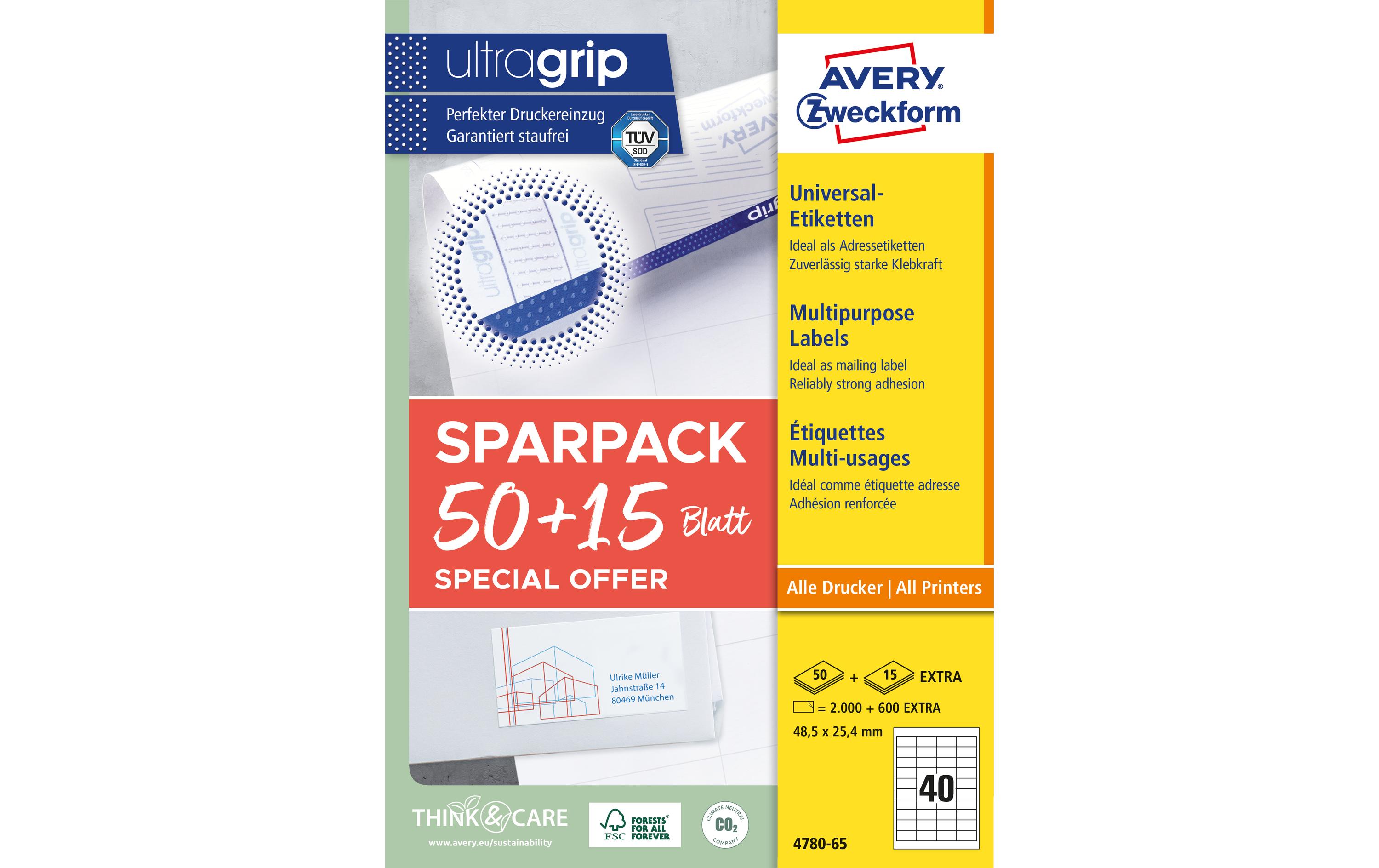 Avery Zweckform 4780-65 Universal-Etiketten 48,5 x 25,4 mm 65 Blatt Weiß
