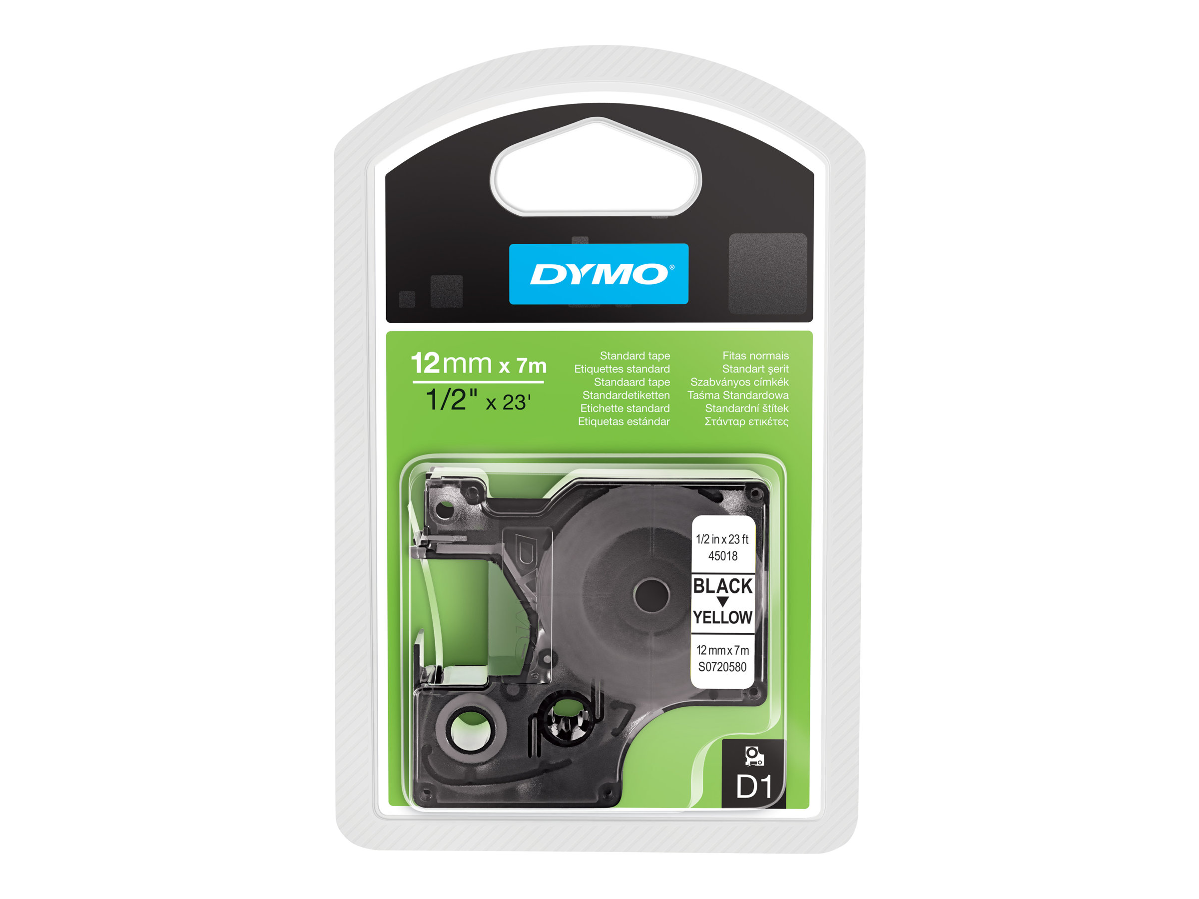DYMO D1 Etikettenband 12 mm x 7 m Schwarz auf Gelb