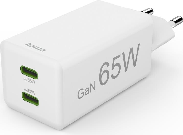 Hama Schnellladegeraet GaN 2x USB-C PD/Qualcomm Mini-Ladegeraet 65 W (00201994)