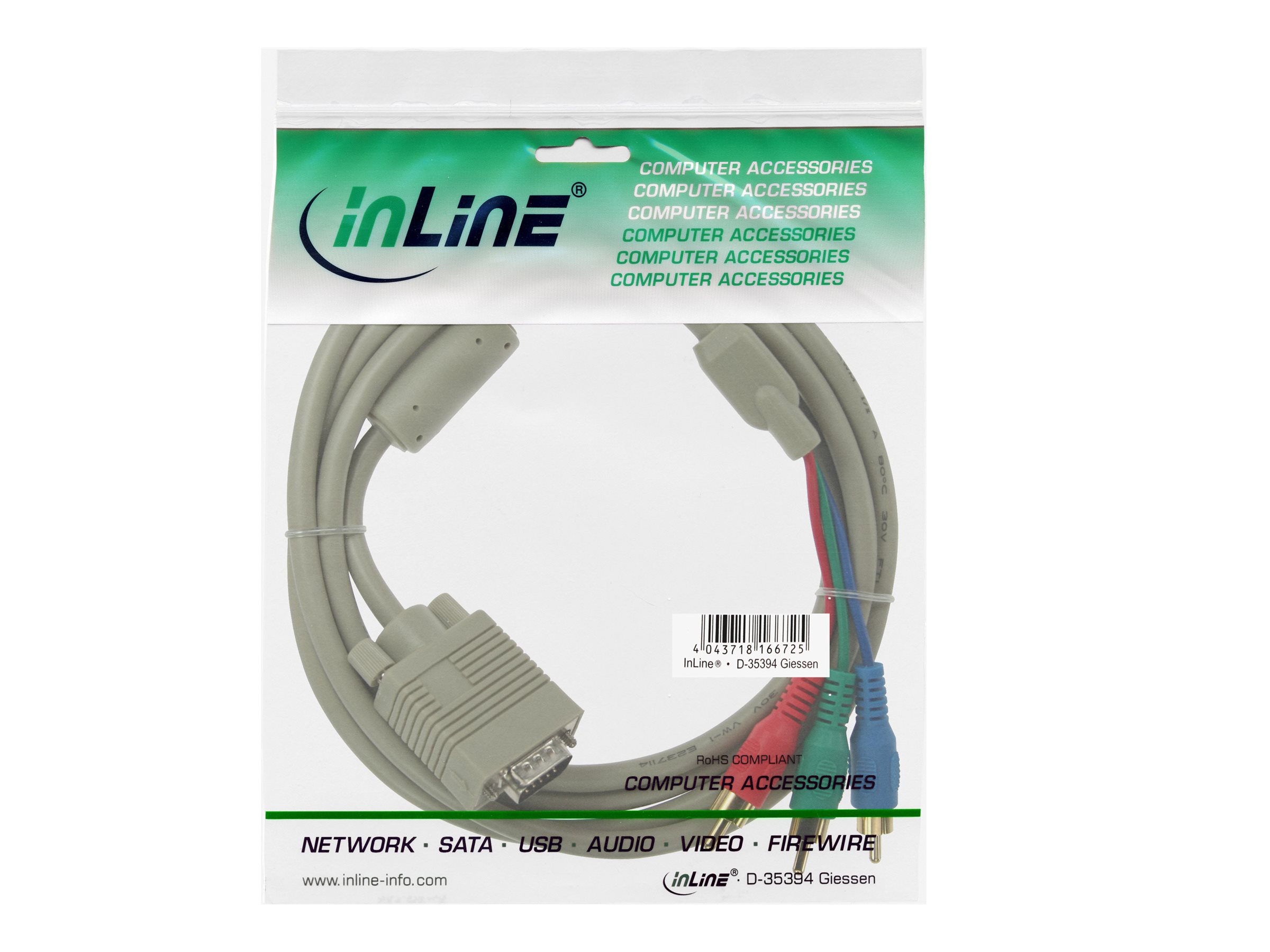 InLine 17202 VGA RGB Kabel VGA Stecker an 3x Cinch Stecker 2 m Beige