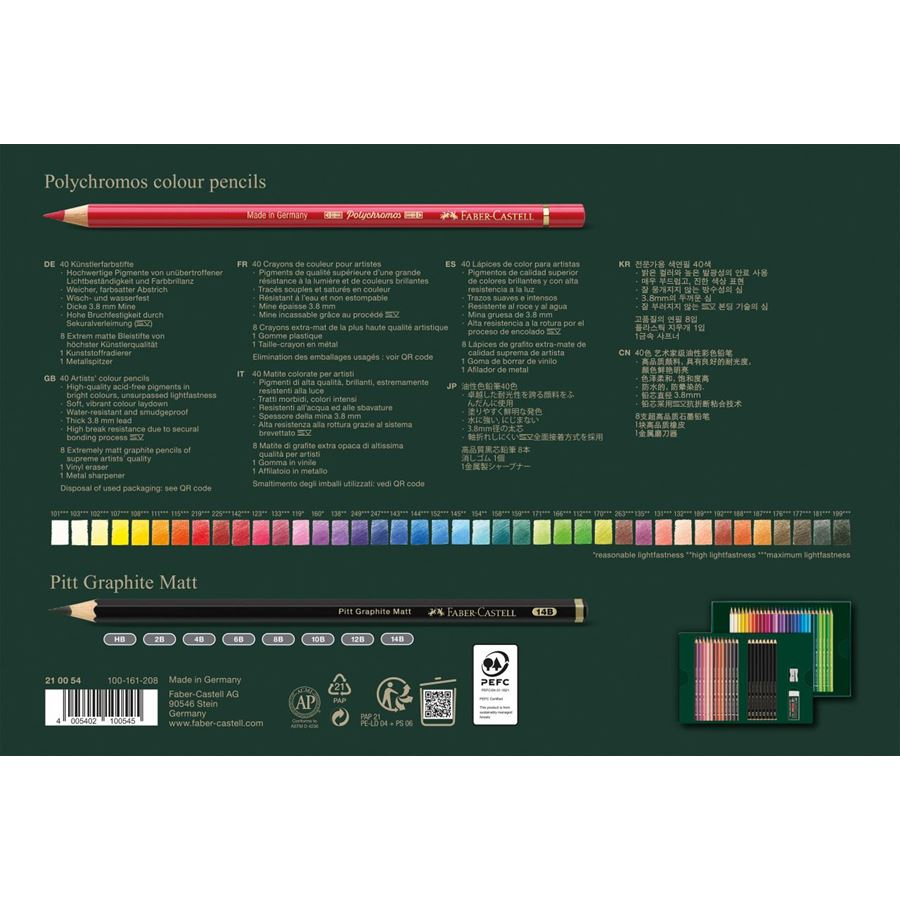 Faber-Castell Polychromos & Pitt Graphite Matt Malset, 50 Teile, Mehrfarbig