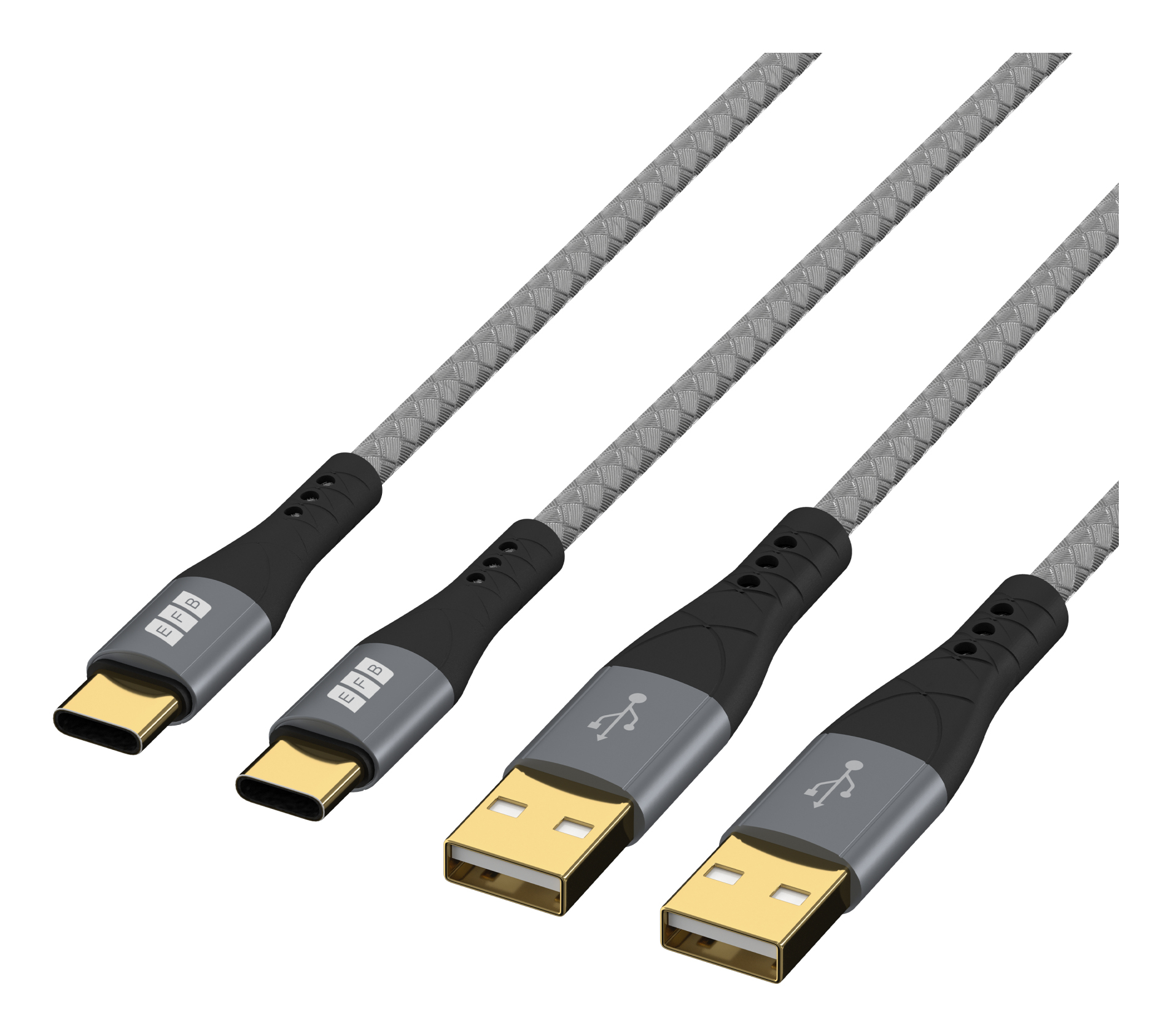 EFB Elektronik USB-A auf USB-C Kabelset 60 W QC 3 A 2 x 1 m Schwarz, Grau