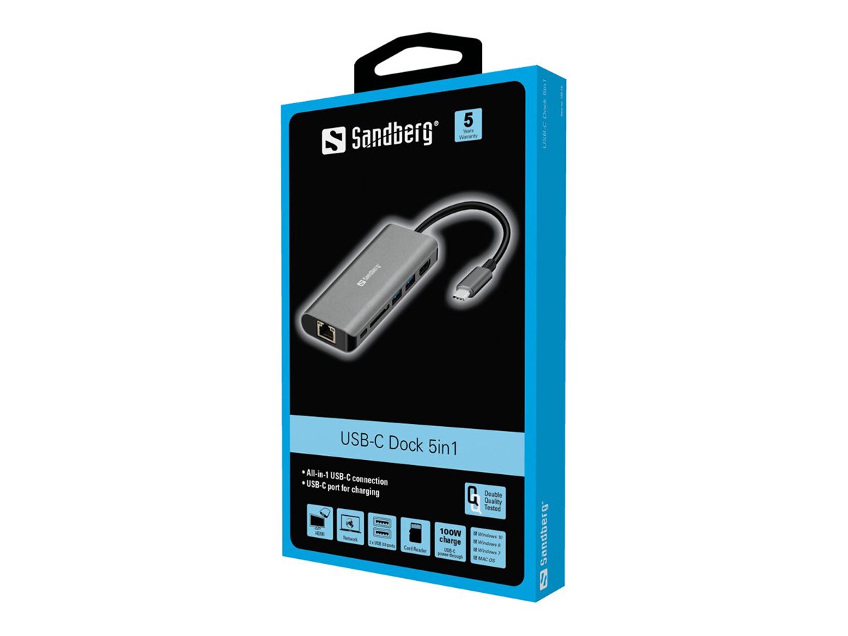 Sandberg USB-C Dock HDMI LAN SD USB 61W Weiß