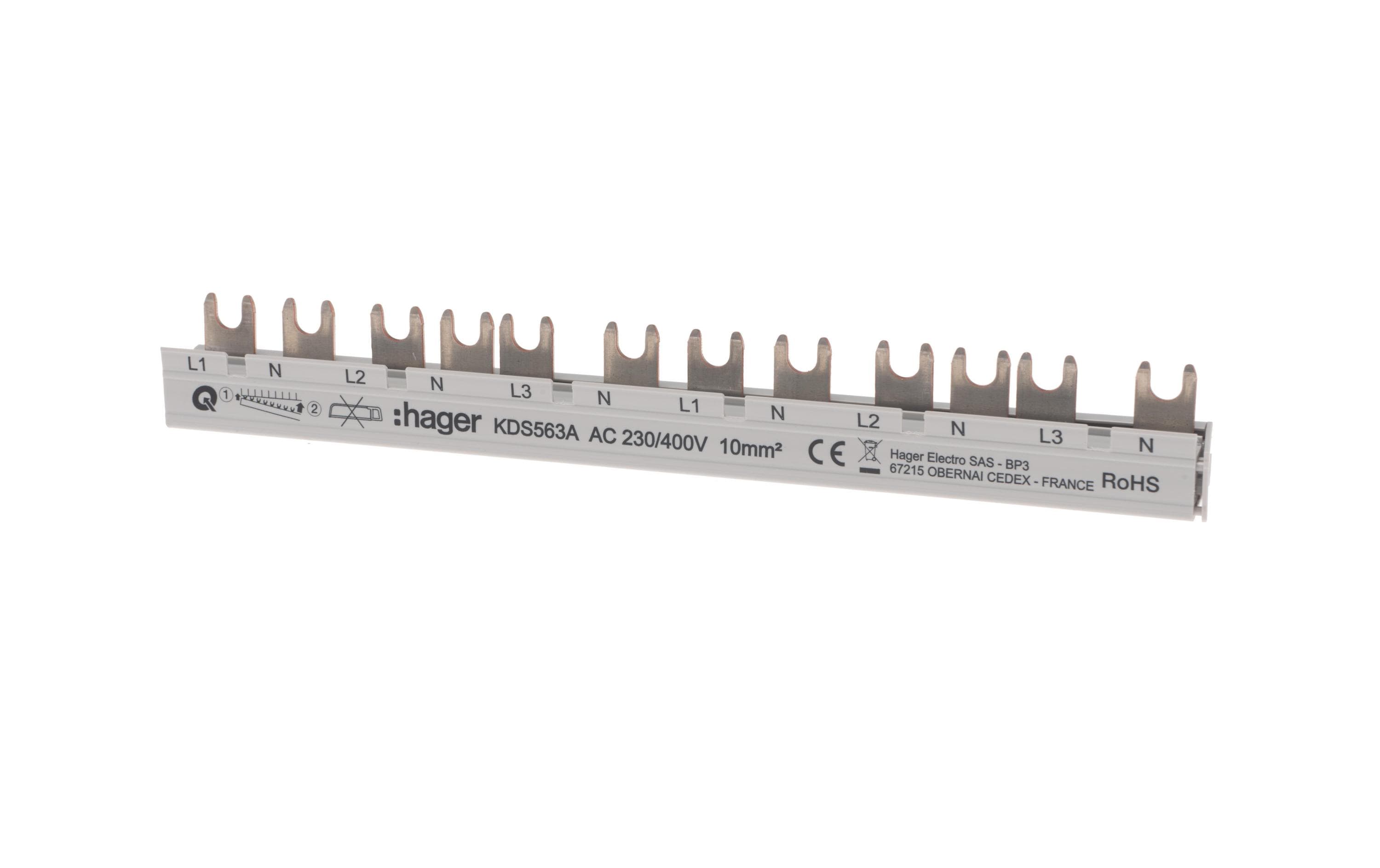 Hager KDS563A Kammschiene 12M 63A (1PN) x 6 QB 215 x 17,8 mm Weiß