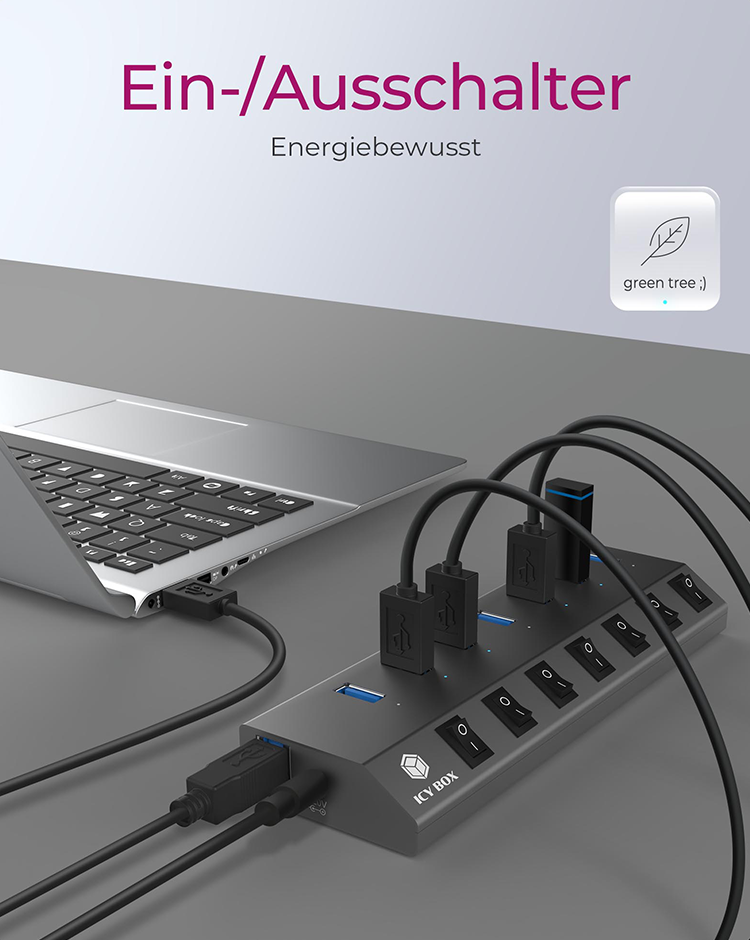 ICY BOX IB-HUB1701-C3 USB-Hub 7 Ports Anthrazit