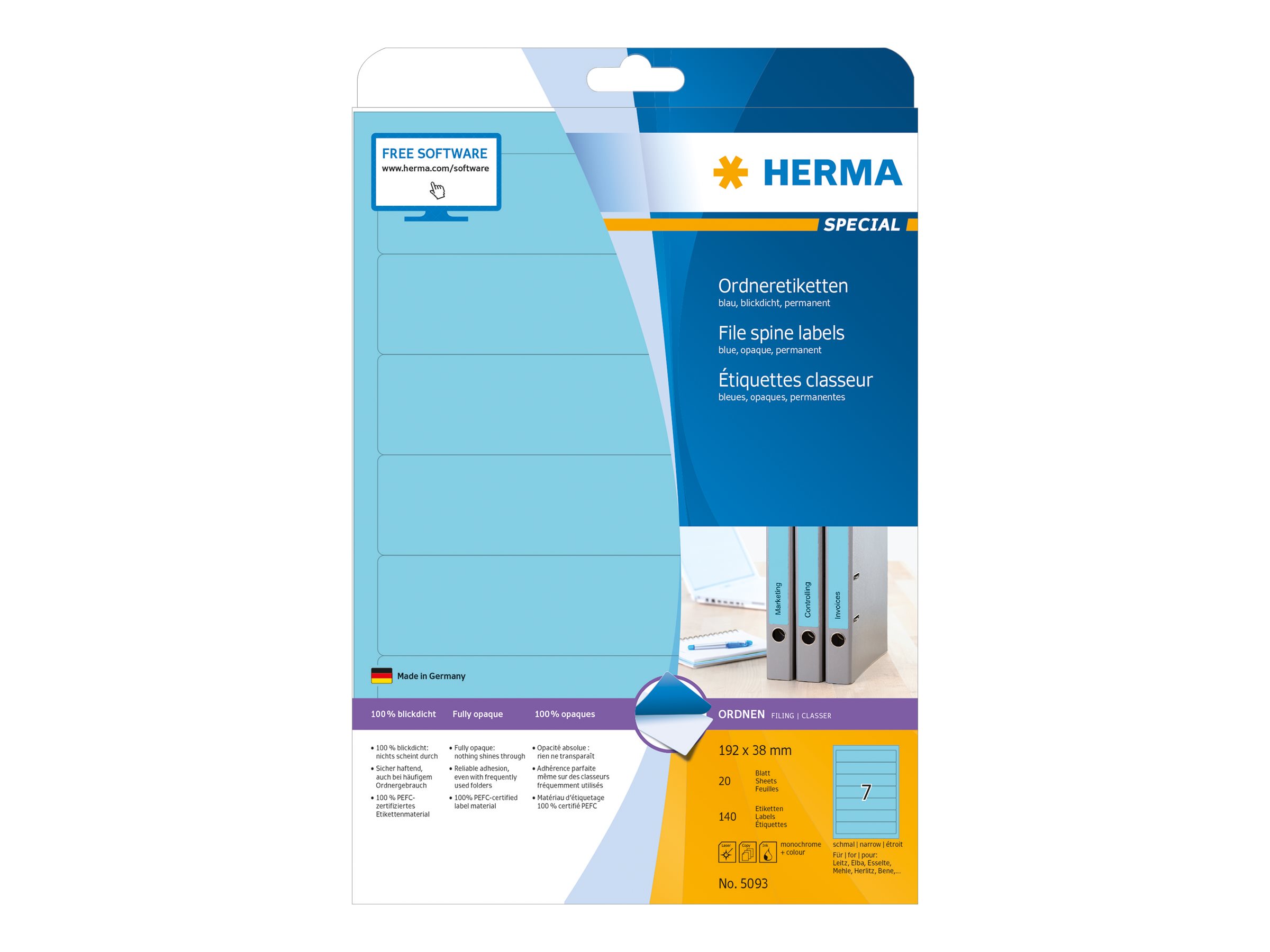 HERMA Special Ordner-Etiketten 192 x 38 mm 140 Etiketten Blau