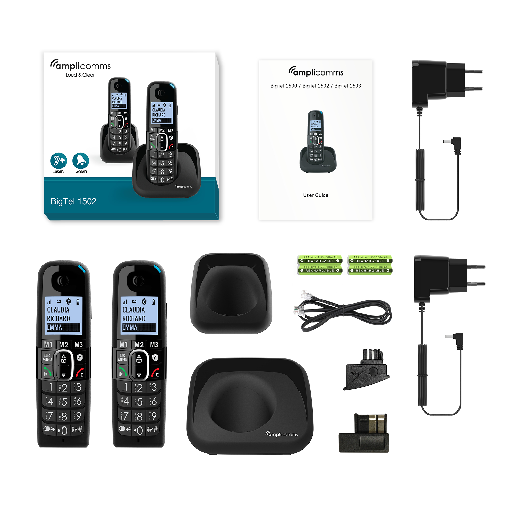 amplicomms BigTel 1502 EU DECT-Telefon Großtasten Freisprecheinrichtung Schwarz