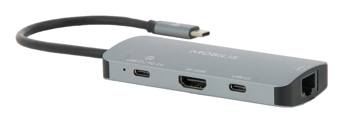 Mobilis 001382 USB-C Dockingstation 7-in-1 100 W HDMI Schwarz, Grau