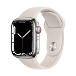 Apple Watch Series 7 (GPS + Cellular) - 41 mm - Silver Edelstahl - intelligente Uhr mit Sportband - Flouroelastomer - Starlight - Bandgröße: regelmäßig - 32GB - Wi-Fi, Bluetooth - 4G - 42,3 g (MKHW3FD/A)