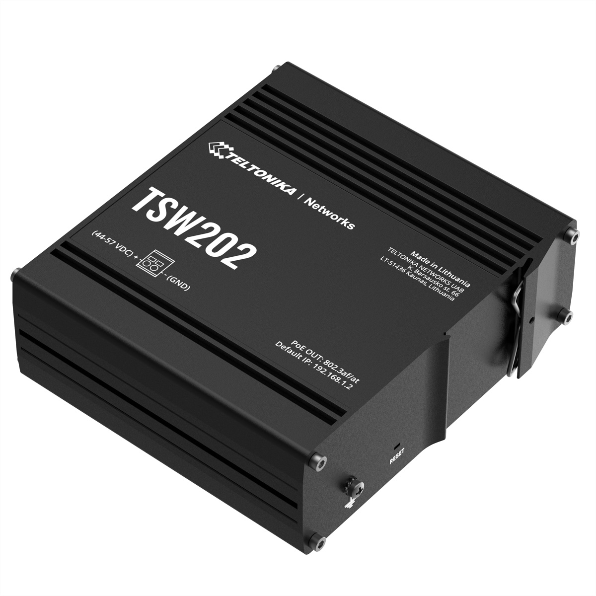 Teltonika TSW202 Managed Gigabit PoE+ Switch 8x PoE Ports 240W 2x SFP DIN-Schiene Aluminium, Blau