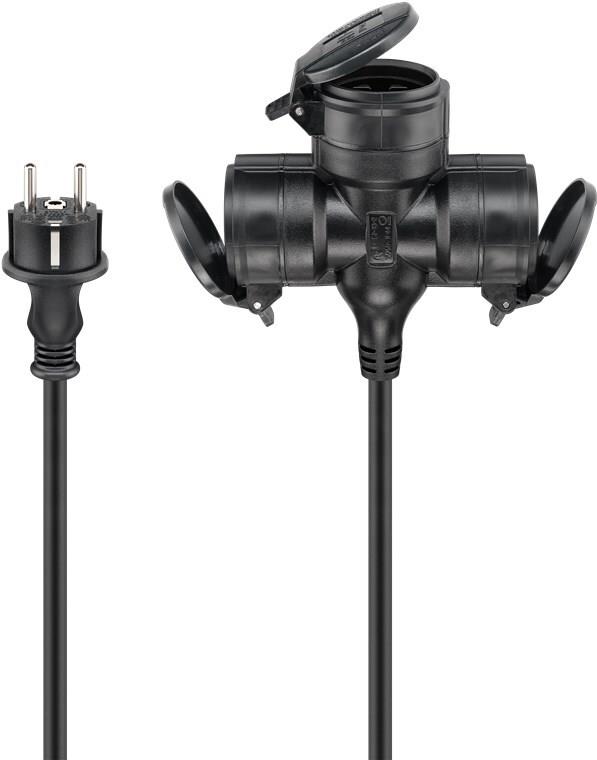 Goobay Dreifach-Verlängerungskabel Outdoor 10 m schwarz - Schutzkontaktstecker Typ F (65438)