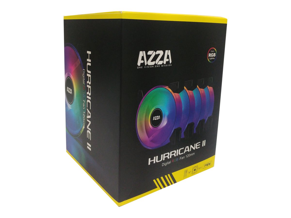 AZZA Hurricane II Gehäuselüfter 120 mm 4er-Set ARGB Schwarz, Weiß