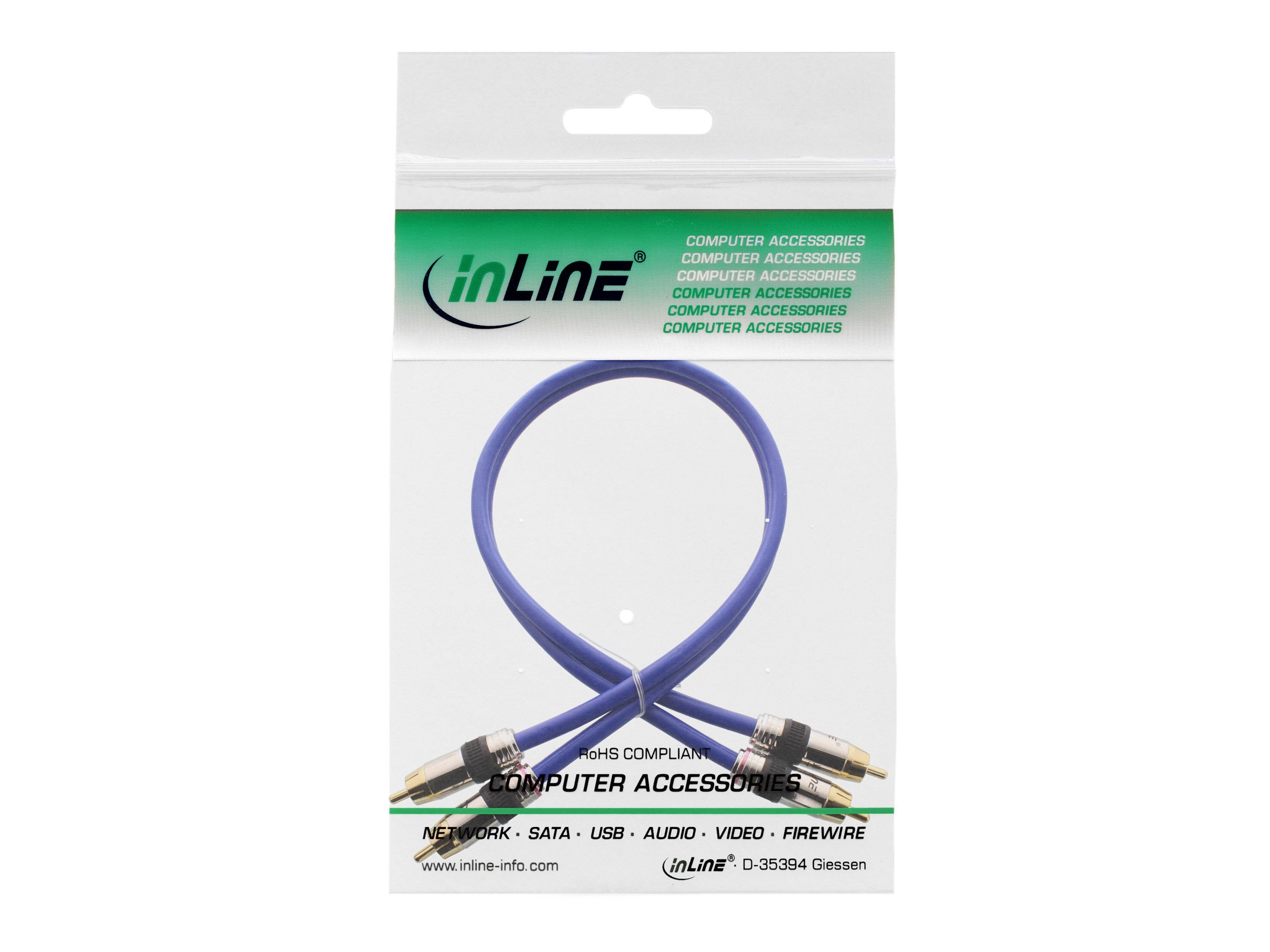 InLine Premium Audiokabel 2x RCA Stecker 15 m doppelt geschirmt vergoldet Blau