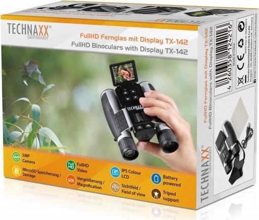 Technaxx Fernglas mit Digitalkamera TX-142 12-fach 25 mm Binokular Schwarz/Silber 4863 (4863)