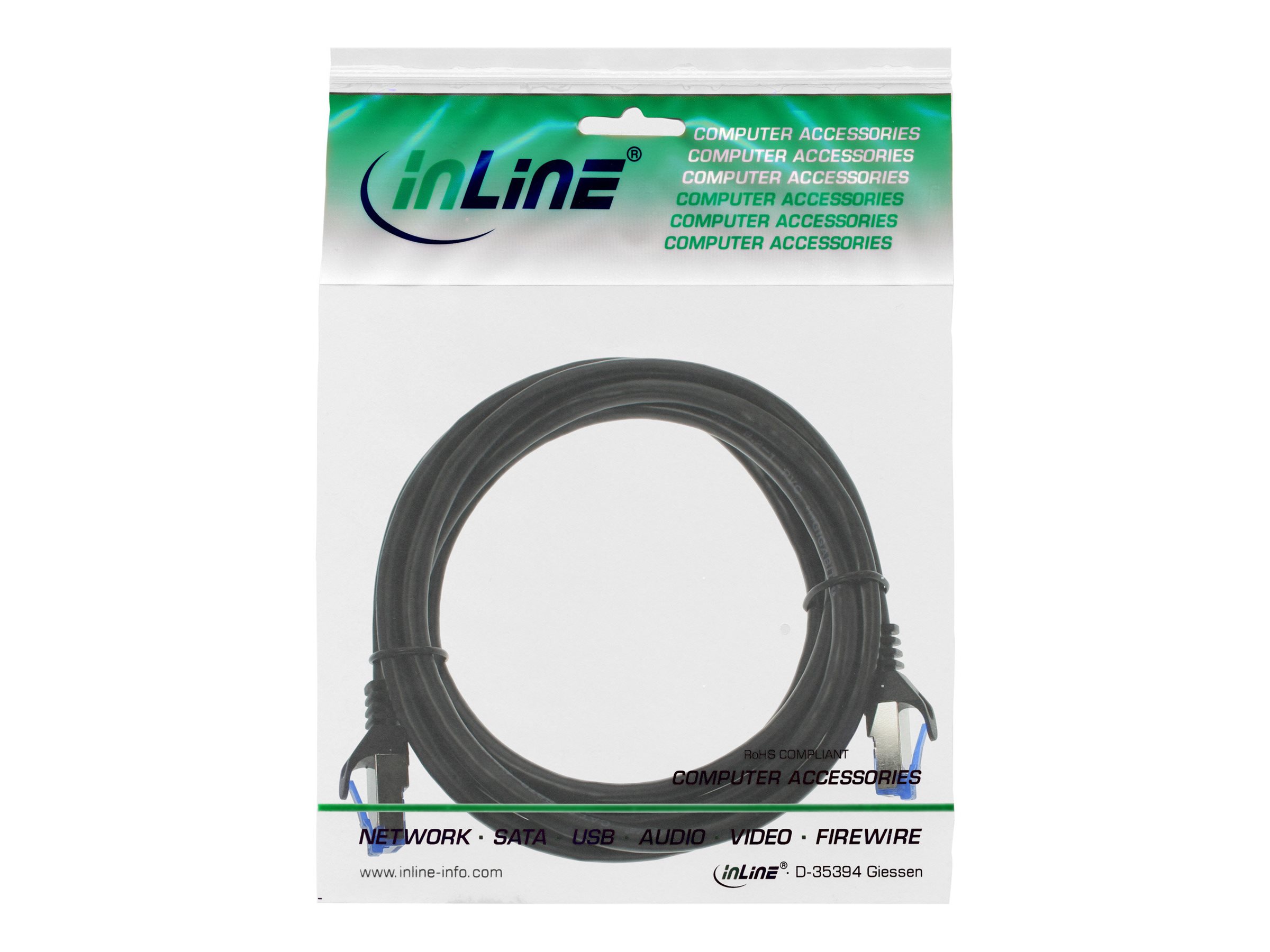 InLine Patch-Kabel Cat.6a S/FTP (S-STP) 2 m TPE Schwarz