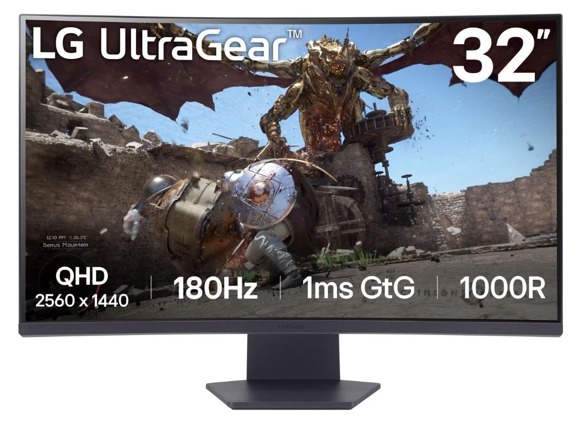 LG UltraGear 32GS60QX-B 80 cm (31.5 Zoll) LED-Monitor - schwarz, WQHD, VA, Curved, AMD Free-Sync, 180Hz Panel (32GS60QX-B.AEUQ)