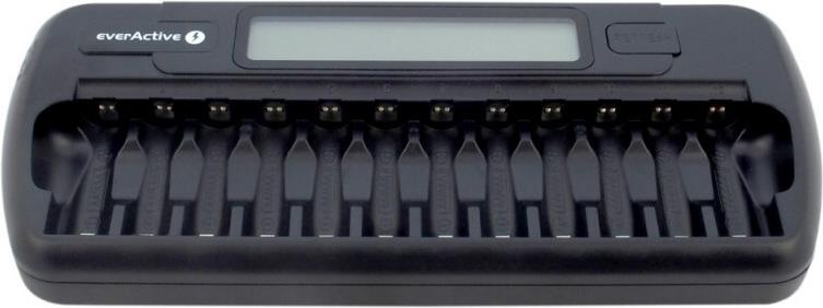 EverActive NC-1200 NiMH Ladegerät mit LCD-Display für 1–12 AA/AAA Akkus Schwarz