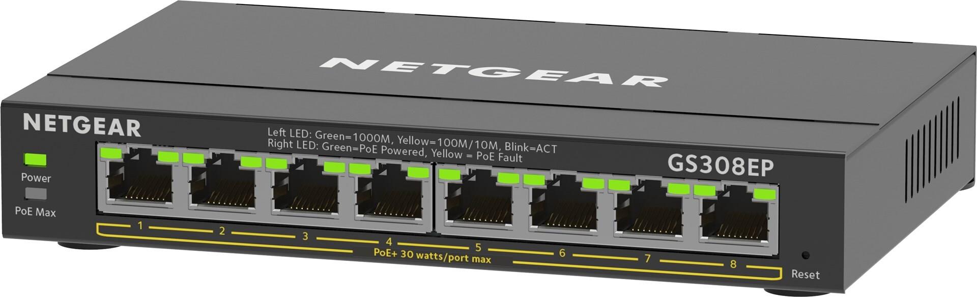 Netgear GS308EP Managed L2/L3 Gigabit Ethernet (10/100/1000) Power over Ethernet (PoE) Schwarz (GS308EP-100PES)