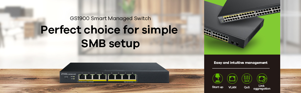 ZyXEL GS1900-8HP 8 x 10/100/1000 PoE+ Smart Switch Schwarz