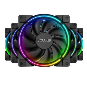 PCCOOLER Corona 5in1 120mm Gehäuselüfter FRGB 1000–2000 RPM 68 cfm Schwarz Mehrfarbig