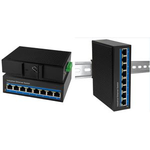 LogiLink Industrial Fast Ethernet Switch, 8-Port, Unmanaged 10/100Base-TX RJ45, Plug & Play, schwarzes Metallgehäuse, - 1 Stück (NS201)