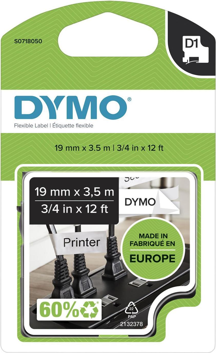 Dymo D1 Durable Etikettenband 12 mm x 3,5 m Nylon Schwarz auf Weiß