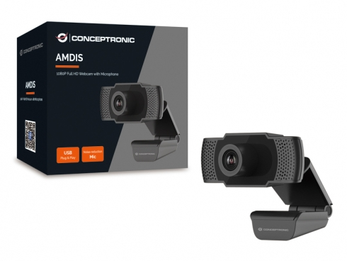 Conceptronic AMDIS 1080P Full HD-Webcam mit Mikrofon Schwarz