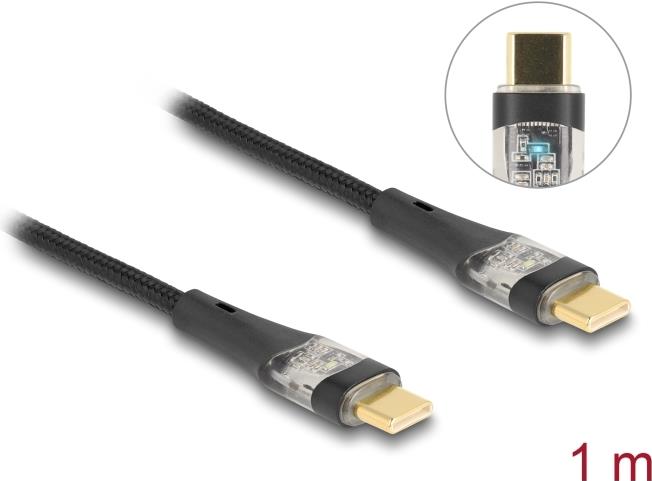 Delock USB 2.0 Schnellladekabel USB Type-C™ Stecker zu Stecker transparent PD 3.0 100 W 1 m (80763)