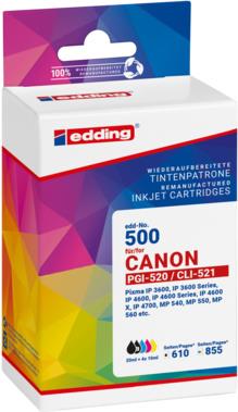 EDDING Druckerpatrone ersetzt Canon PGI-520+CLI-521 MP Kompatibel Schwarz Cyan Magenta (18-500-01)