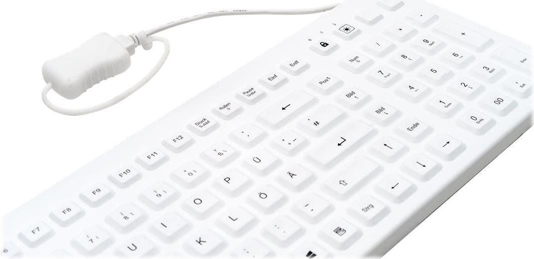 GETT CleanType Prime Pro+ Silikon-Tastatur USB IP68 Beleuchtet 110 Tasten Deutsch Weiß