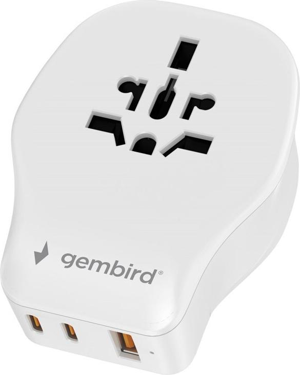 Gembird TPA-1A2C20-02-W Universal-Reiseadapter, 20 W, weiß (TPA-1A2C20-02-W)