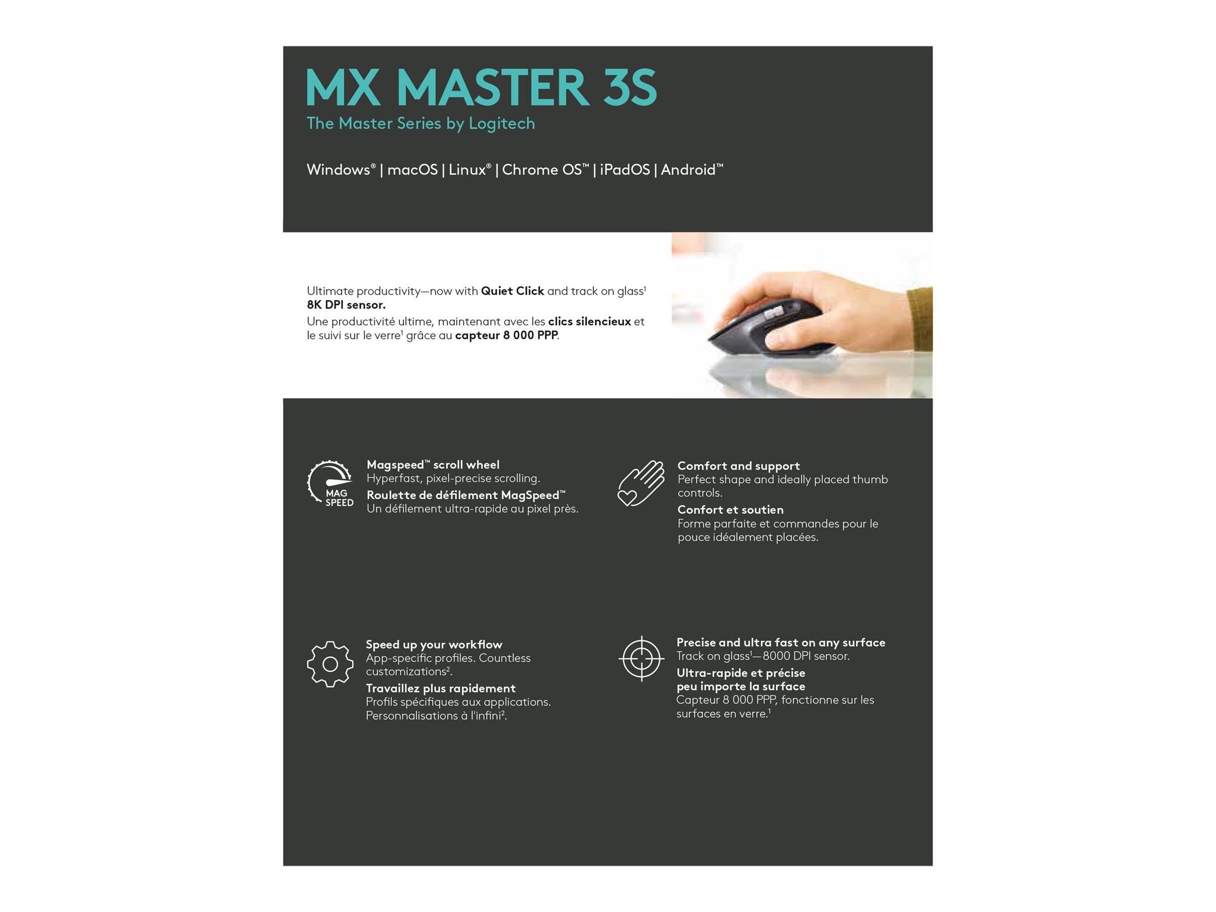 Logitech MX Master 3S Funkmaus Bluetooth 8000 DPI 7 Tasten Graphit