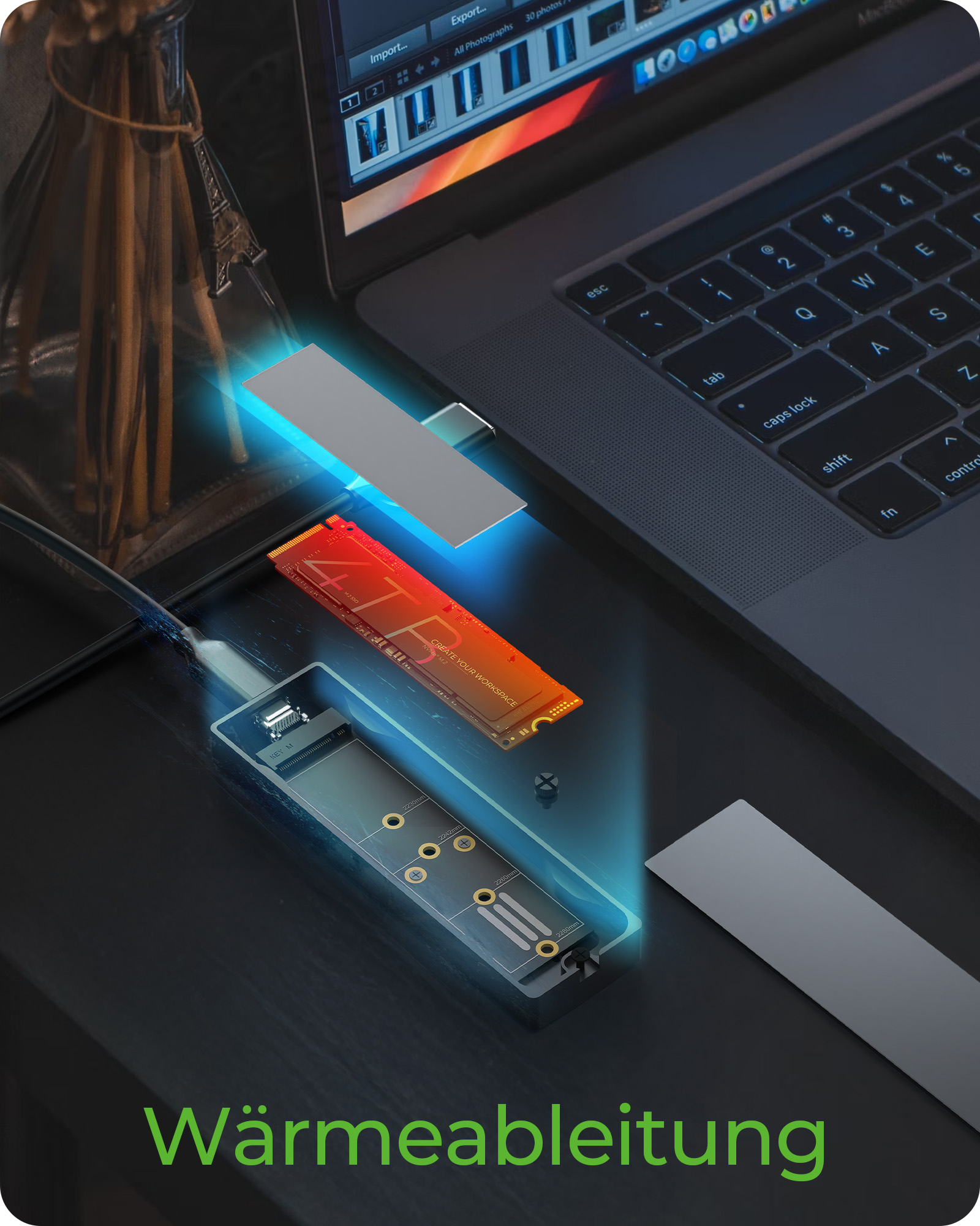 ICY BOX IB-1826MCL-CU31 M.2 NVMe SSD-Gehäuse USB 3.2 Gen 2 Typ-C RGB Grau